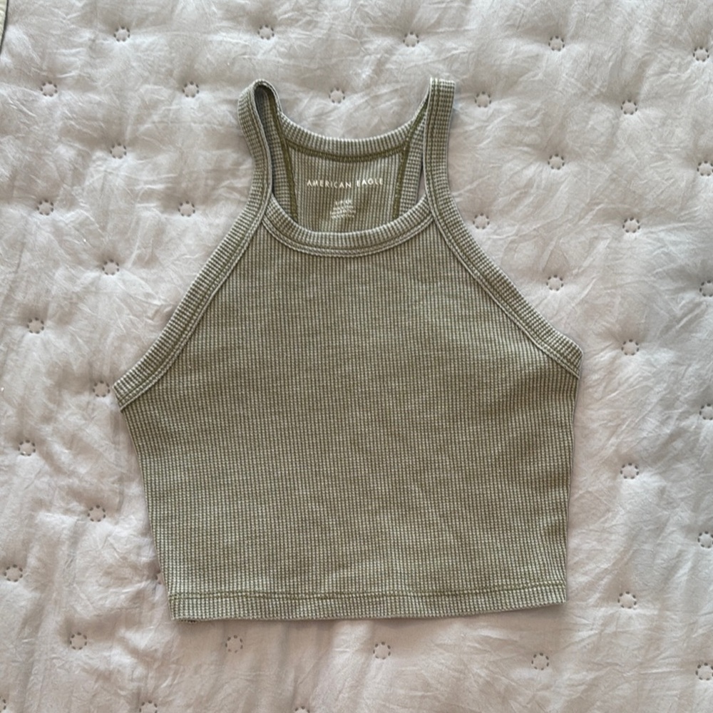 American Eagle Outfitters Olive Green Ribbed Crop Top